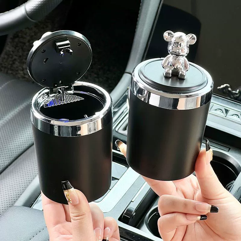 Автомобильная пепельница с подсветкой, легкая роскошь, агрессивный медведь, крышка от летучей золы, автомобильная пепельница в один клик в автомобиле