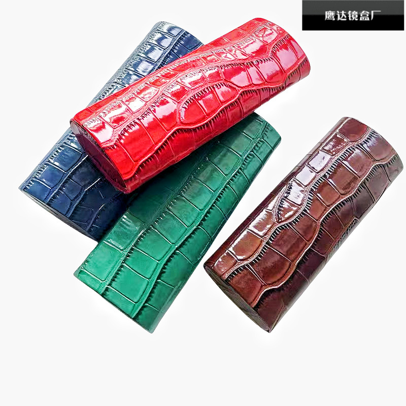 Factory Direct Supply of High-End Oval Glasses Cases, Leather Fashionable Crocodile Myopia Glasses, Iron Anti-Stress Glasses Cases