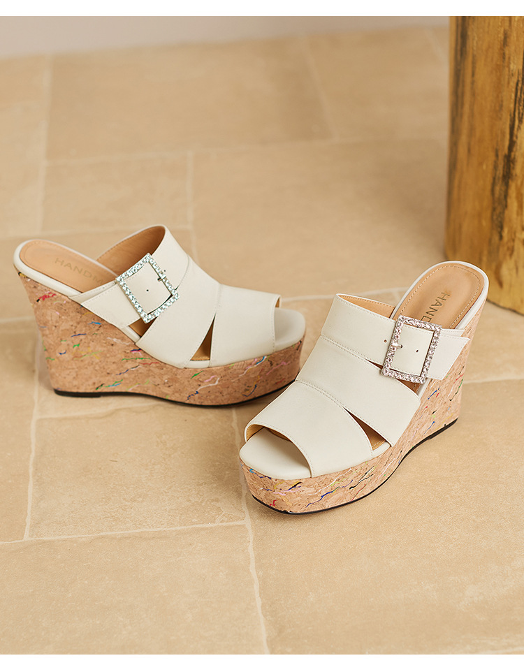 Dép sandal nữ quai ngang đế xuồng cao gót 9 cm, mũi hở, chất liệu satin mềm mại — Xanh lúa mạch, màu trắng ngà chi tiết 16