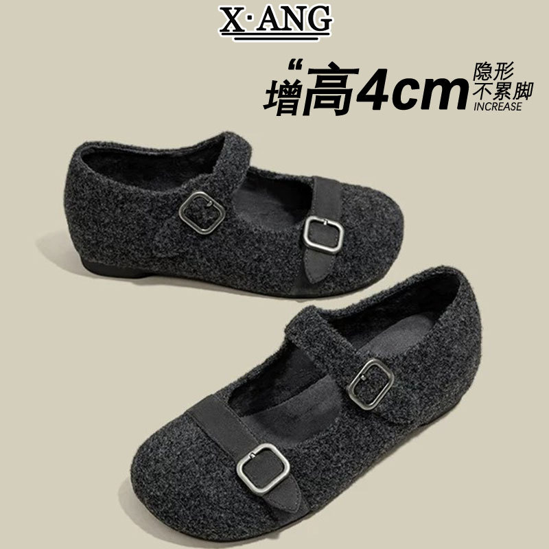 In stock~ Gray height-increasing Mary Jane shoes for women, full-cover Birkenstock style, soft sole, comfortable to wear, shallow-toe flats