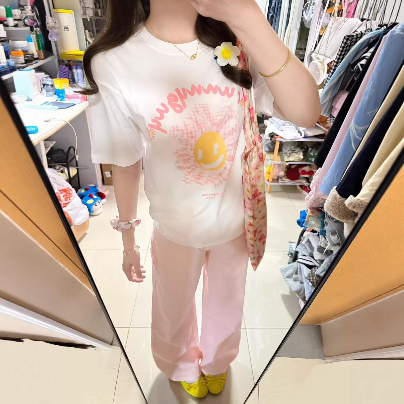 2026夏季新款太阳花笑脸T恤女韩系宽松显瘦纯棉短袖源头工厂批发