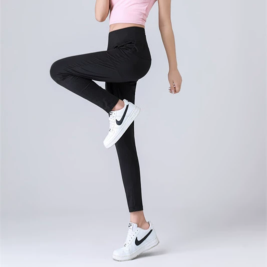 Весной и осенью высокоэластичные брюки для фитнеса и йоги повседневные брюки с высокой талией укороченные брюки с карманами на молнии быстросохнущие спортивные брюки для бега для женщин