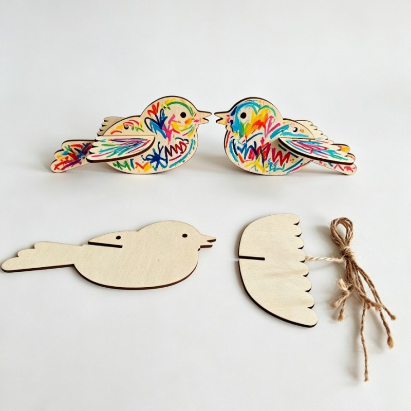 DIY popular handmade crafts: 3D wooden bird ornaments and pendants, suitable for Easter, Christmas, and as educational toys for children