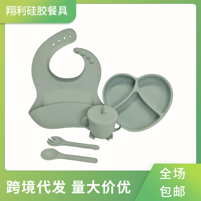XLEE fuente fabricante de platos de silicona para niños antideslizante ventosas cubiertos de alimentos suplementarios 5 piezas conjunto de productos explosivos transfronterizos en stock