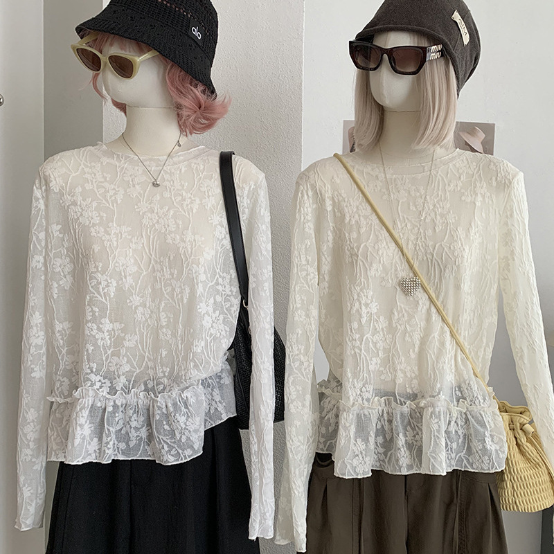 KEKEZOON Gentle Style Ruffled Round Neck Long Sleeve Lace Blouse for Women, Slim Fit, Autumn Base Shirt 8895 KEKEZOON Gentle Style Ruffled Round Neck Long Sleeve Lace Blouse for Women, Slim Fit, Autumn Base Shirt 8895
