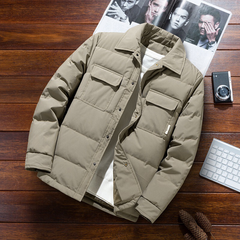 Middle-aged lapel down shirt cold jacket 2024 winter new men's casual jacket down jacket dad outfit