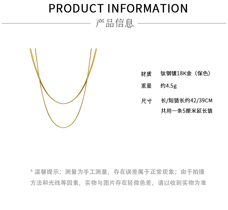 Necklace Classification Retro Style Double Layer Snake Bone Chain Necklace Titanium Steel Jewelry