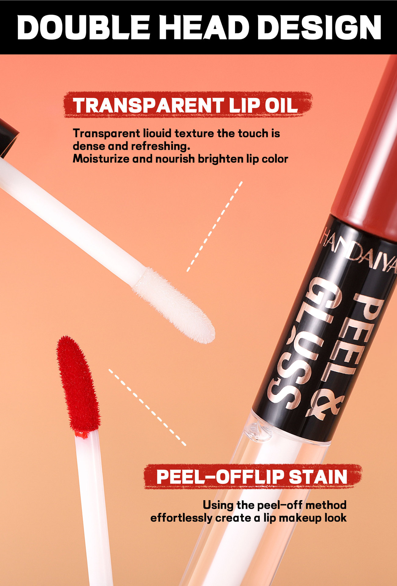 Cross-border tear-off lip gloss matte Waterproof HANDAIYAN Moisturizing and hydrating, easy to color and repair double-head tear-off lip gloss undefined