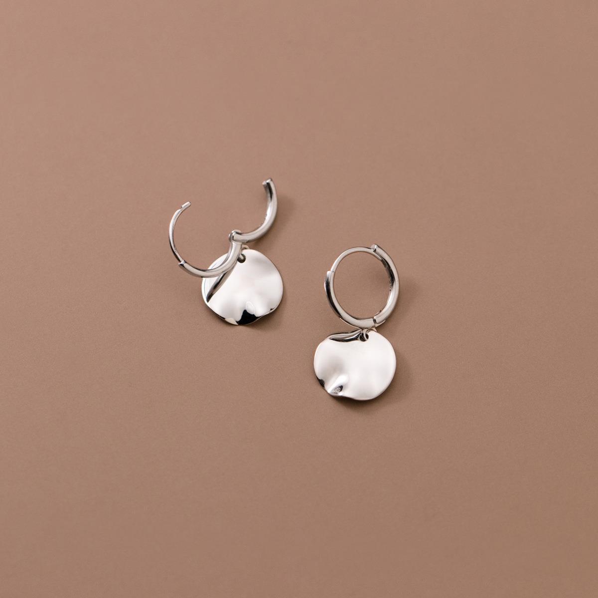 Eloch s925 plata irregular disco auriculares coreana pequeña personalidad joyas de orejas M04153