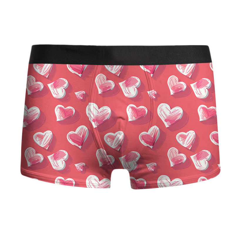 2026 Valentine's Day Trendy New Style Men's Underwear Milk Silk 3D Digital Print Comfortable Breathable Boxer Briefs