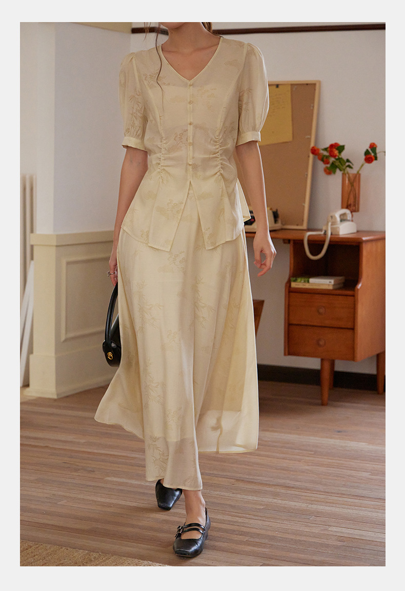 起范 2024夏季新款新中式印花上衣+中长款半身裙两件套套装82353 pic 8