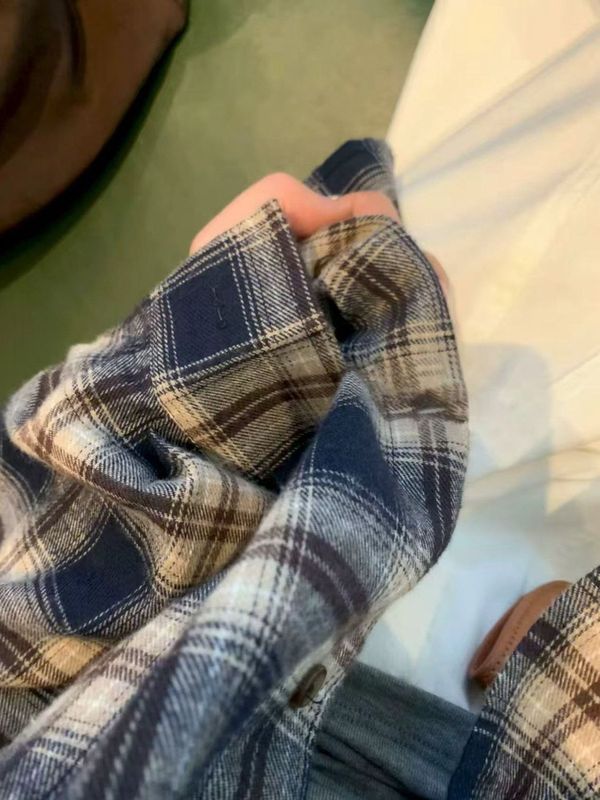 磨毛格子衬衫女秋季新款百搭松弛韩版宽松慵懒风复古格子衬衫外套|undefined