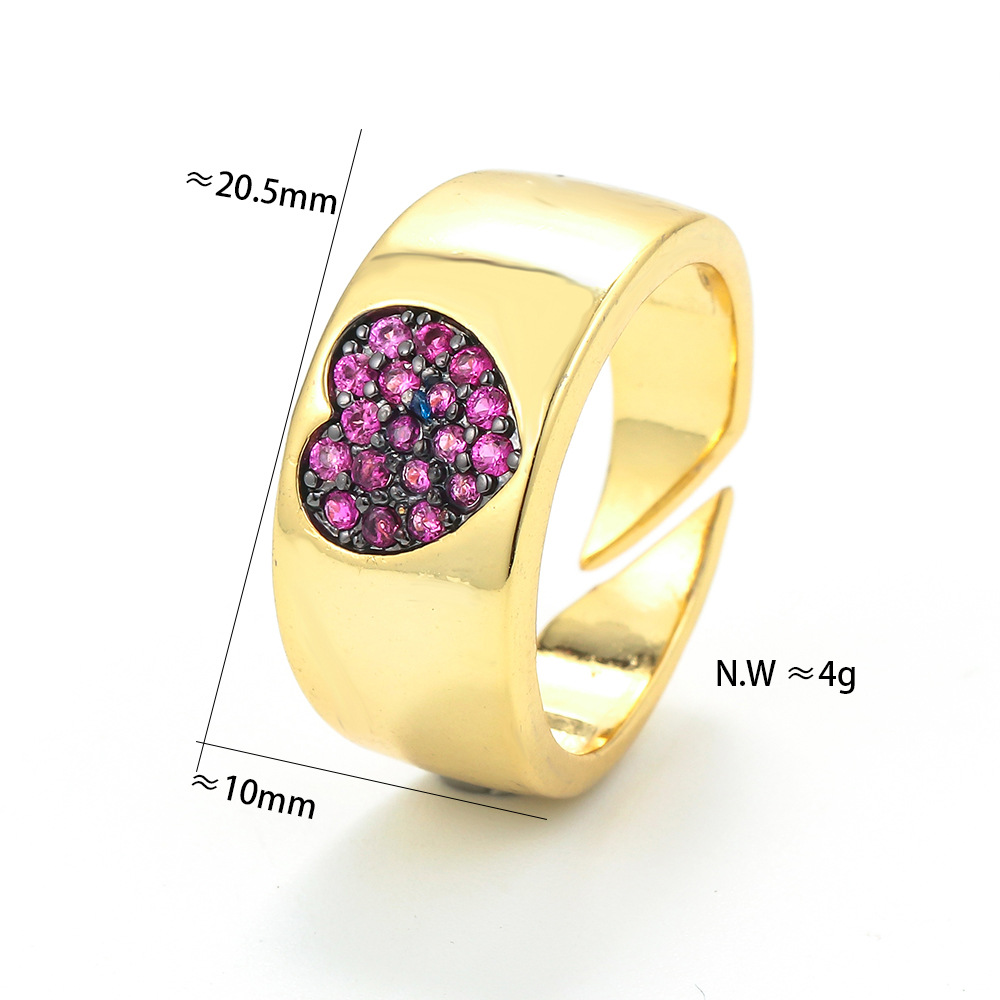 Wholesale Jewelry Heart-shaped Two-color Copper Micro-inlaid Zircon Open Ring Nihaojewelry display picture 2