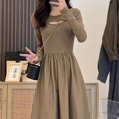 长袖高级感小个子连衣裙女2025秋季韩版新款内搭修身显瘦A字长裙