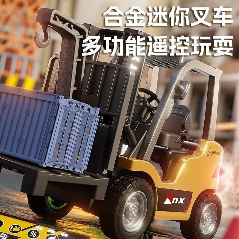 Mini Alloy Forklift Remote Control Engineering Vehicle Bluetooth Remote Control Car 1:64 Scale Model Ornament Holiday Gift for Boys