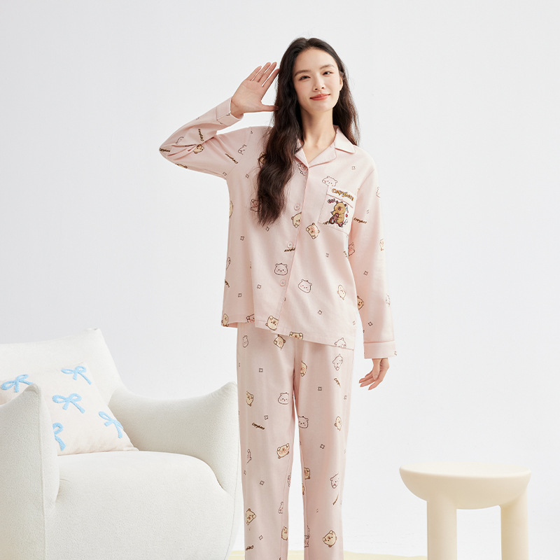 Pajamas bordados de algodón para parejas, pijamas de algodón de invierno y otoño, ropa de vestir para mujeres, se pueden usar fuera.
