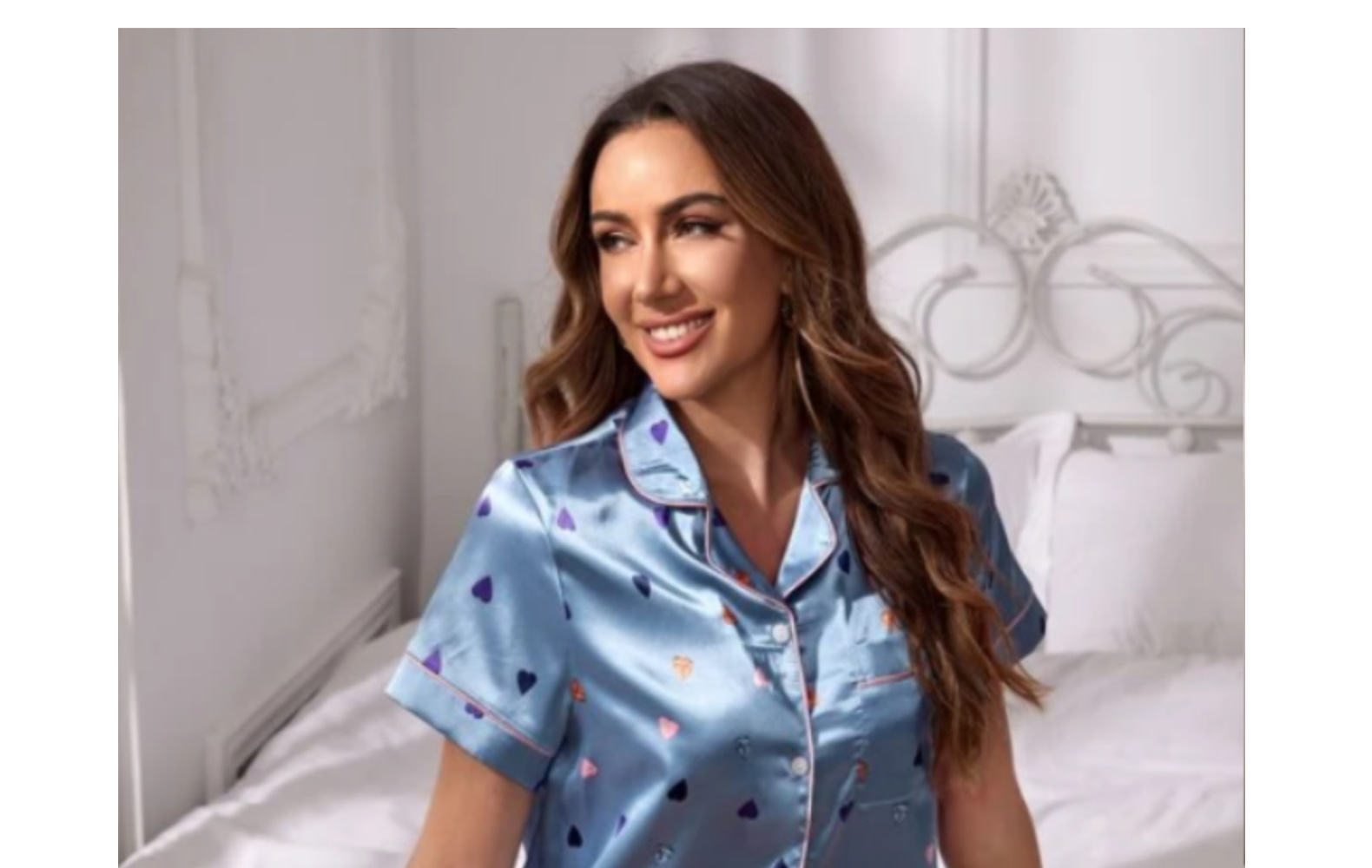 140g Weight Pajamas Lingerie Type Women's Fashion Stripe Heart Shape Polyester Satin Shorts Sets