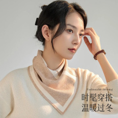 新款围脖德绒秋冬保暖韩版冬季高级三角百搭护颈领巾拼色脖套围巾