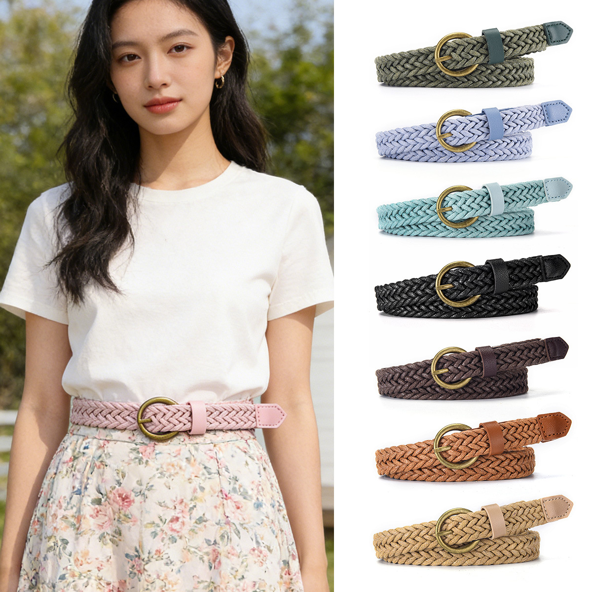 Cuerda Cinturón Tejida Retro de PU Decorativa para Vestidos y Camisas de Mujer