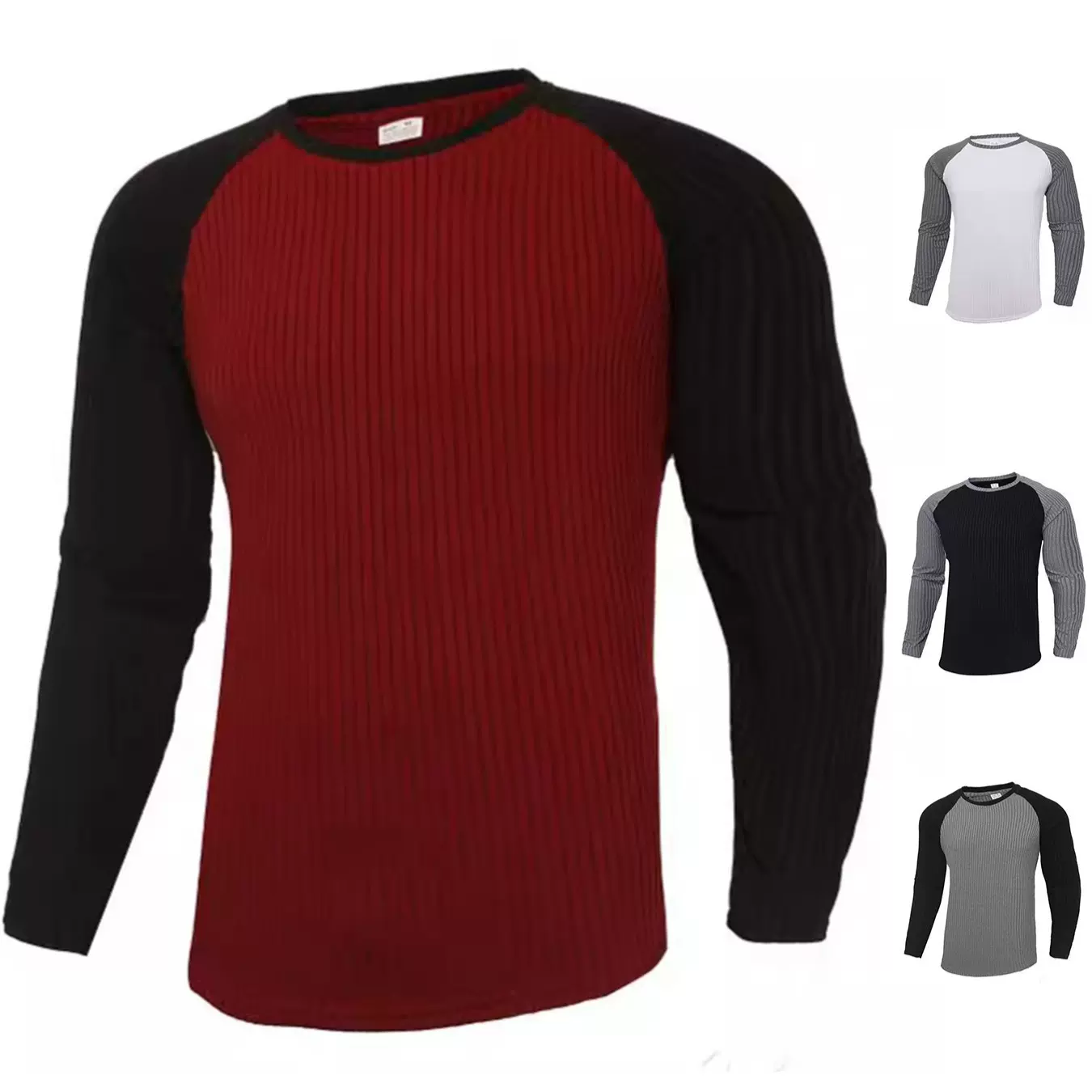 外贸亚马逊修身圆领长袖t恤男手臂拉链个性欧美风休闲打底衫T恤男