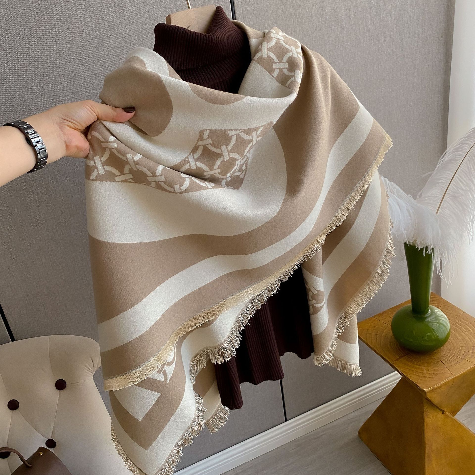 Otoño e invierno nueva capa de viaje de moda todo fósforo de la camelia imitación de cachemira toalla cuadrada con aire acondicionado mantón cálido