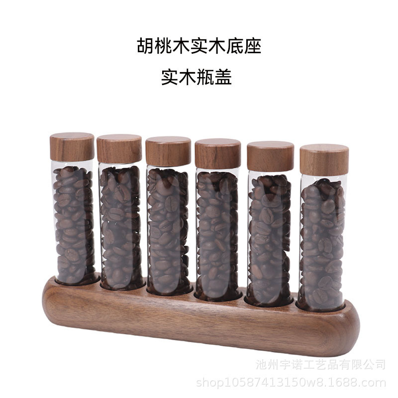 Walnut-Colored Solid Wood Base Coffee Bean Display Rack Single Tube Storage and Preservation Coffee Set Sealed Tube Aroma Bottle Storage Walnut-Colored Solid Wood Base Coffee Bean Display Rack Single Tube Storage and Preservation Coffee Set Sealed Tube Aroma Bottle Storage