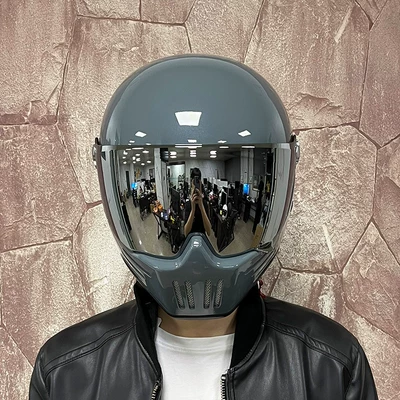 Motosiklet kaskı (dəbilqə) | National Standard 3C Certified Retro Motorcycle - cement-gray-silver-plated-mirror-transparent-mirror-delivered-m