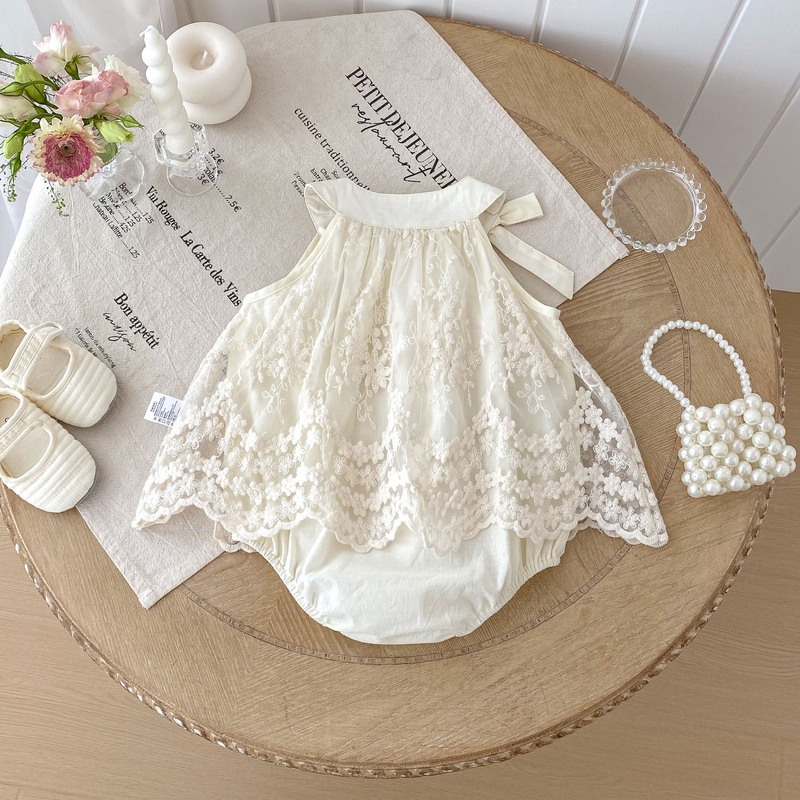 ベビー夏服、薄手の女の赤ちゃんジャンプスーツ、満月と100日のお祝い服、甘いプリンセスドレス|undefined