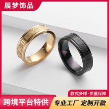 欧美跨境钛钢6mm罗马数字戒指风时尚男潮指环腐蚀不锈钢戒指女