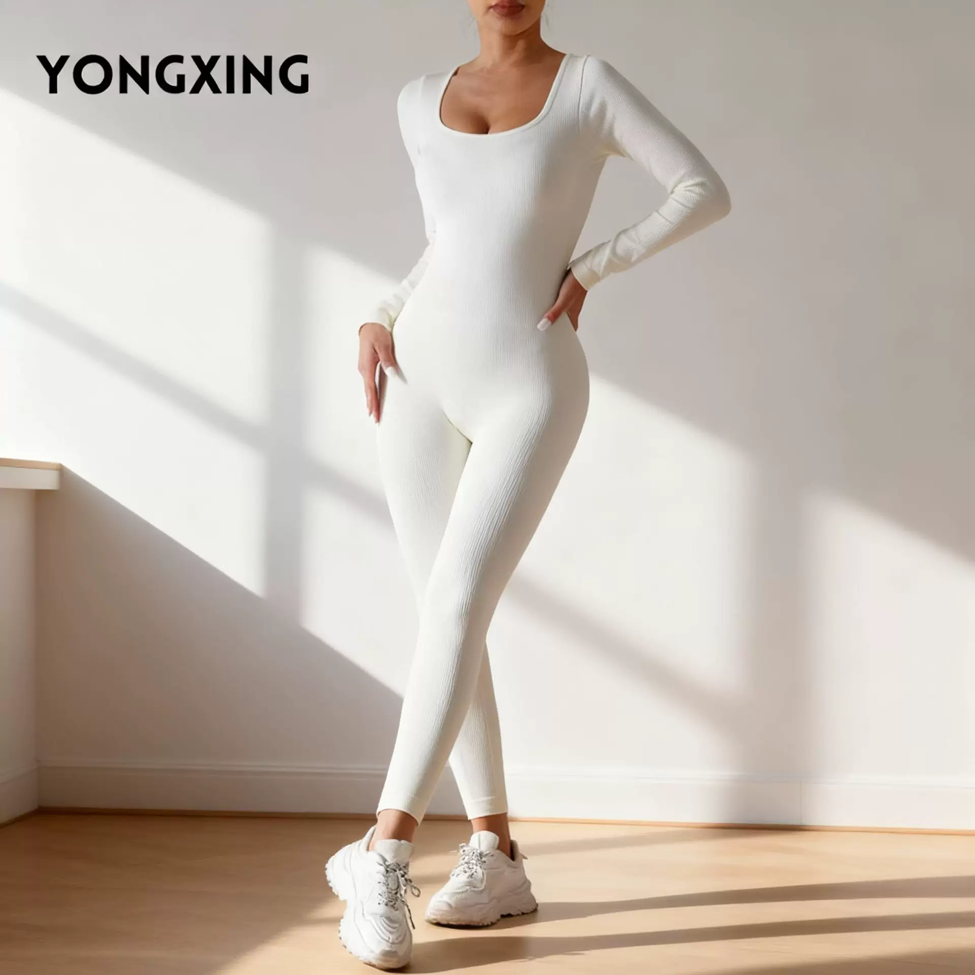 跨境欧美高腰塑形螺纹瑜伽服连体无缝骑行运动高户外健身连体衣