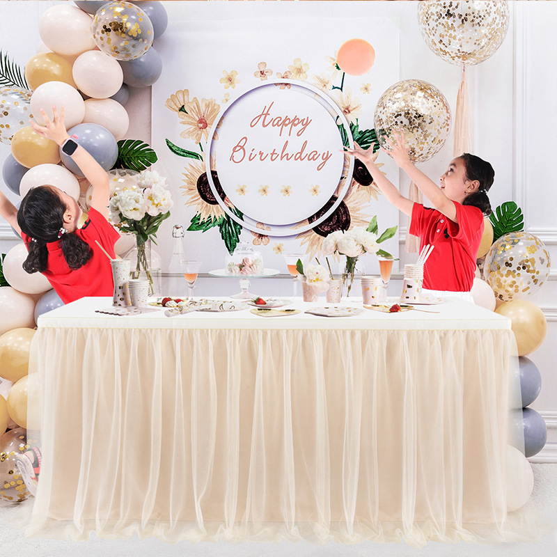 クロスボーダーテーブルスカートパーティー結婚式の装飾ホテル結婚式メッシュナイトマーケット屋台雰囲気テーブル会議テーブル|undefined