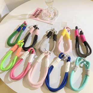Ins-Style Universal Durable Phone Lanyard with Contrasting Dopamine Colors, Thick Woven Wrist Strap Keychain for Women