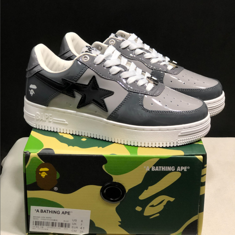 Bape Sta猿人頭空軍連名漫威白黒パンダの漆皮の厚い底が高くなりました。|undefined