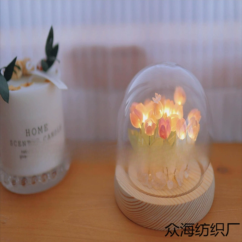 Ящик с термоусадочным тюльпаном ночник ручной работы