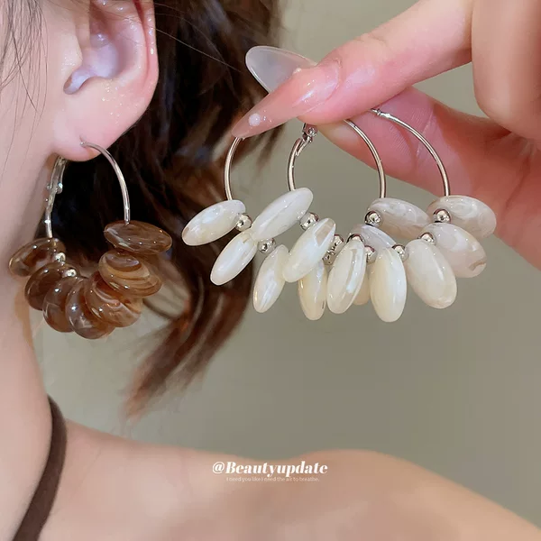 Silver Needle Resin Round Plain Hoop Earrings Niche Design Earrings Simple Fashion High-End Ear Jewelry Wholesale