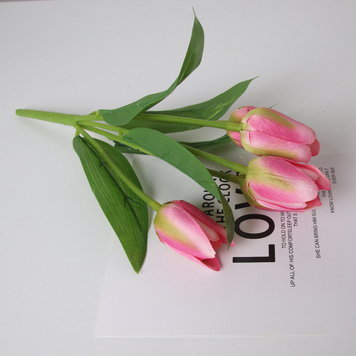 Dutch Tulip Artificial Flower Bouquet Cross-Border Supply Small European Country Style Chiffon Fake Flowers Decor Green Plant Pot Plant Accessories