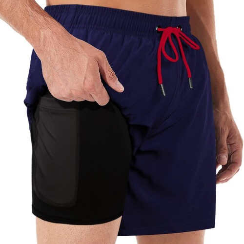 Hot-selling men's swimming trunks with compression lining two-in-one casual fitness five-point beach pants with pockets swimming trunks