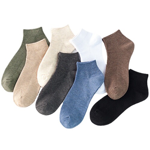 Socks men's socks spring and summer new men's boat socks pure cotton versatile plain double-needle striped low-top men's socks wholesale