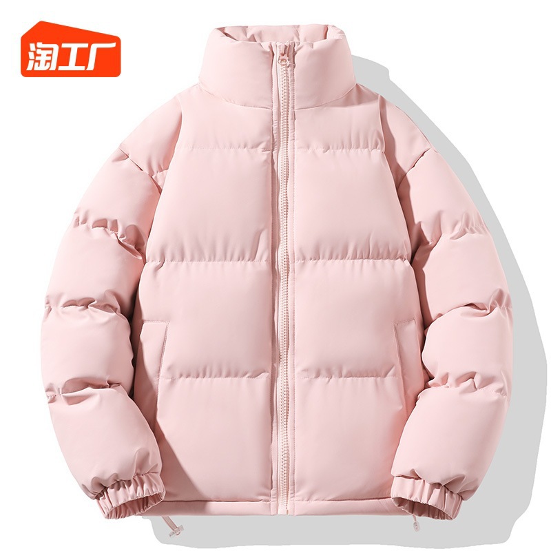 Pareja de invierno Abrigo de algodón de color sólido Abrigo de hombre Abrigo de algodón de invierno Marca de moda gruesa Chaqueta de algodón de terciopelo con cuello alto de gran tamaño