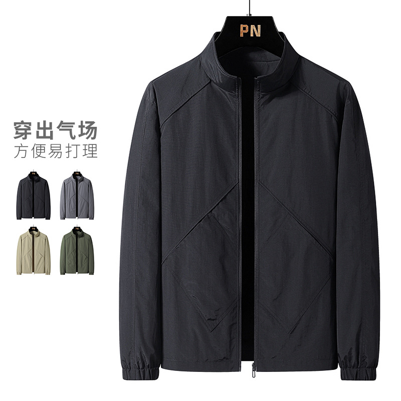 Chaqueta de trabajo transfronteriza, chaqueta de cuello vertical para hombres, primavera y otoño, ropa delgada, ropa de otoño juvenil, tamaño extra