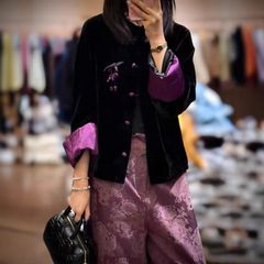 南油批发2025年秋季新款 小辣椒袖口撞色真丝丝绒外套 休闲高级感