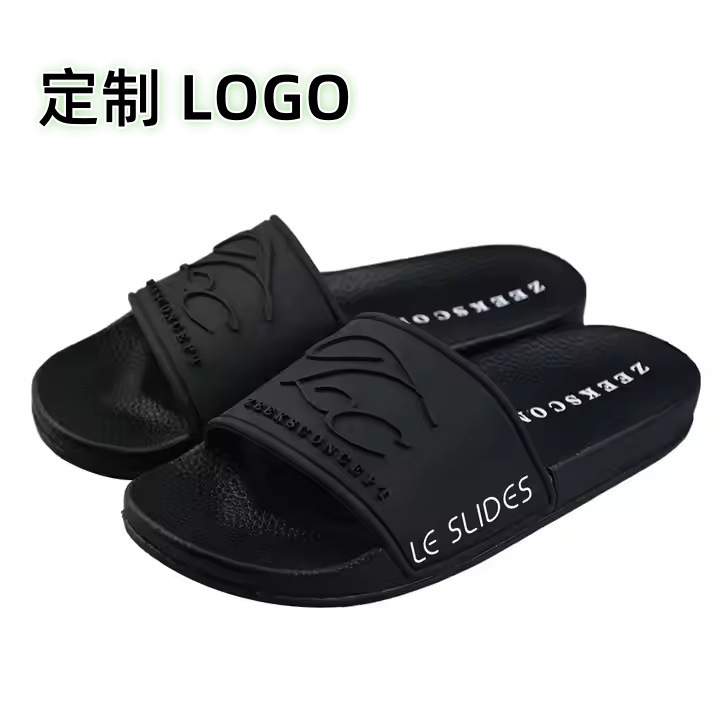 PVC 사용자 정의 3D 로고 인쇄 슬라이드 공급 업체 패션 여성 사용자 정의 로고 비치 블랙 남성용 슬리퍼