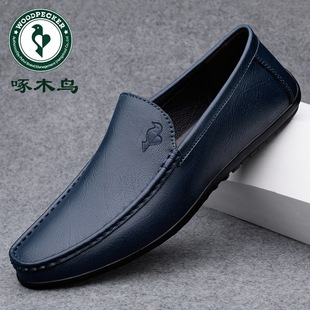 Woodpecker Breathable Leather Shoes for Men 2025 Spring Men's Versatile Trendy Shoes Soft Sole Beanie Shoes Men's Genuine Leather Casual Shoes