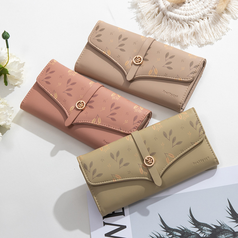 Women's Leaves Pu Leather Buckle Wallets display picture 2