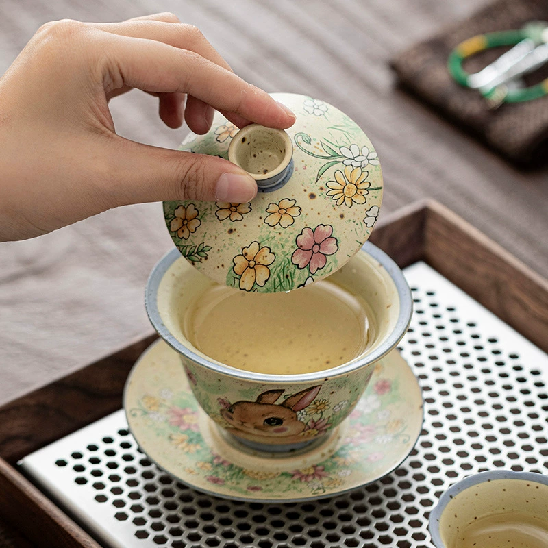 Antique rabbit, ceramic tea cup, tea set