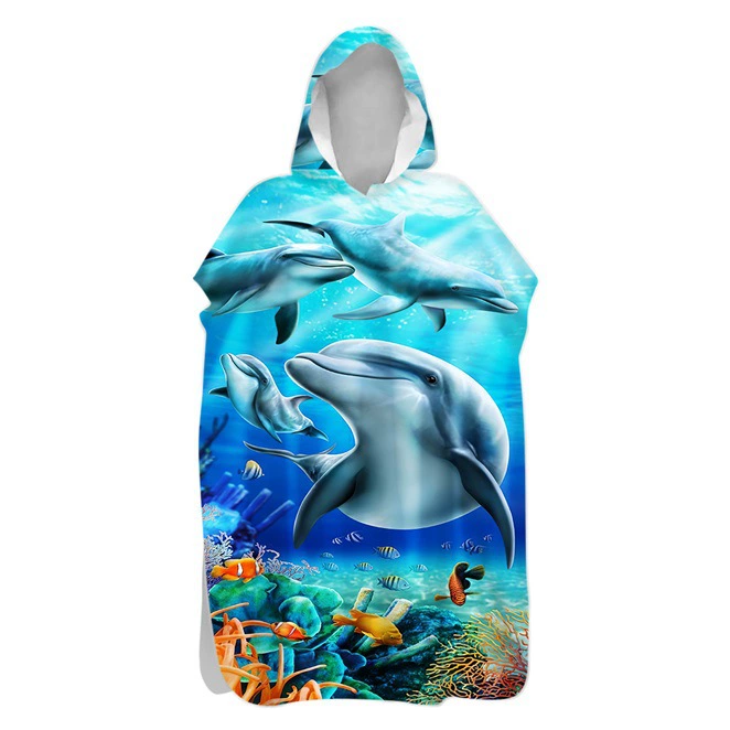 Двусторонний бархатный Быстросохнущий плащ с наземными животными, банное полотенце, теплое пальто для дайвинга, купальный Халат с капюшоном на открытом воздухе