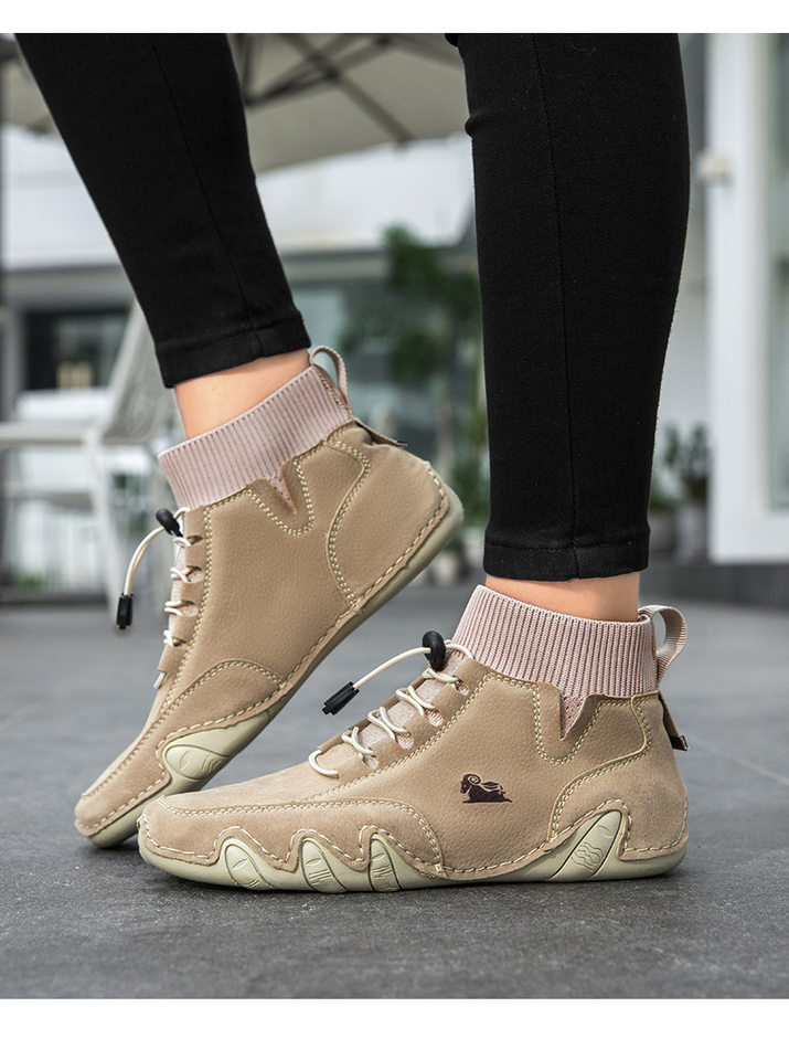 Bốt Martin cổ vừa unisex kiểu dây thun, đế bằng, form rộng — C8005 kaki, C8005 màu xám, C8005 màu đen, C8005M kaki lót nhung chi tiết 13