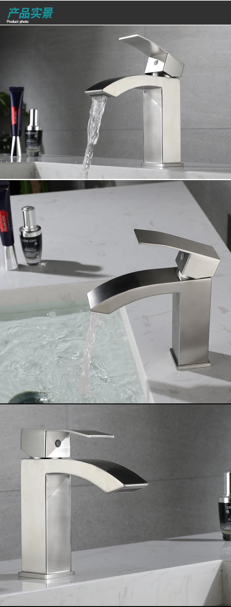 Cross-border square 304 stainless steel cold and hot washbasin faucet washbasin bathroom toilet waterfall faucet undefined
