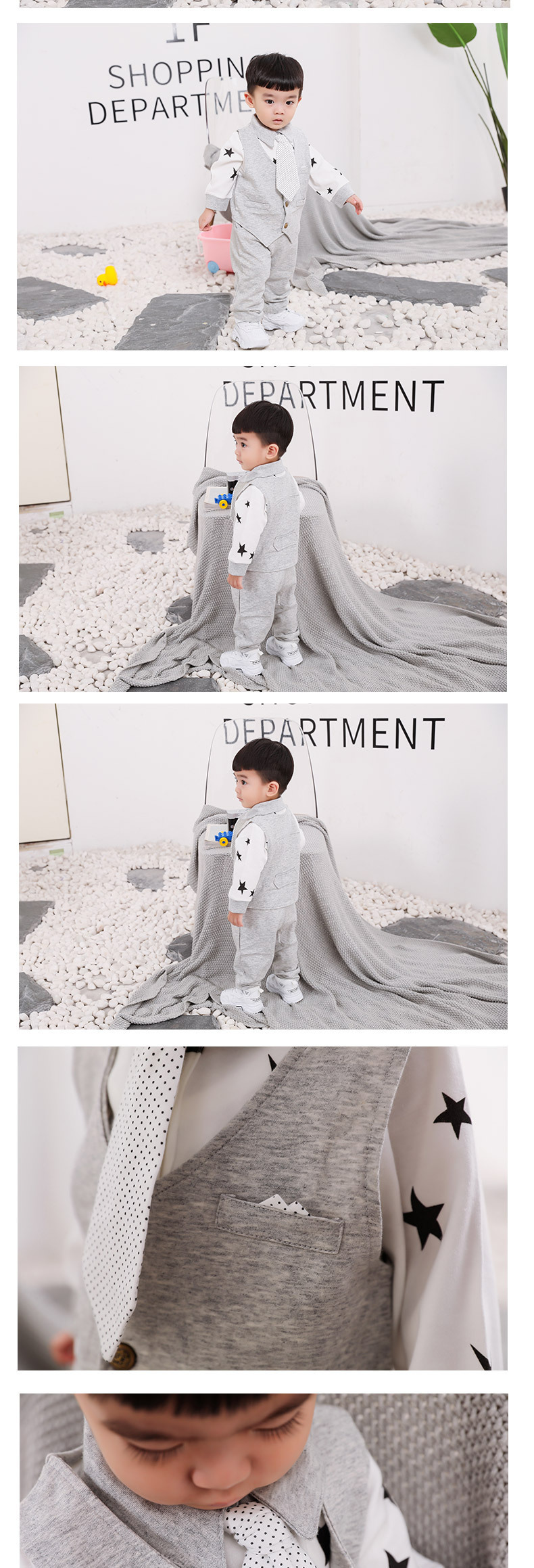 男童套装婴儿连体衣秋冬英伦长袖三件套周岁礼服 宝宝三角哈衣