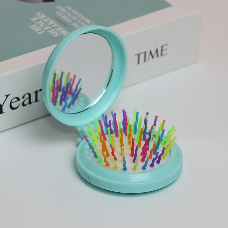 Airbag plegable Pequeño peine con espejo de maquillaje DIY adorable cojín de aire de niña cabeza de masaje portátil peine espejo todo en uno